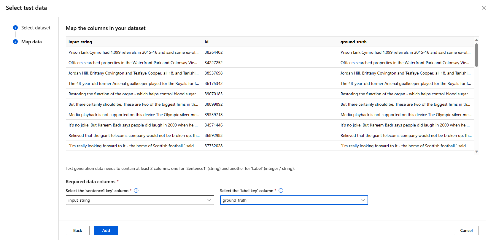 显示基础模型评估表单中的评估映射的屏幕截图。