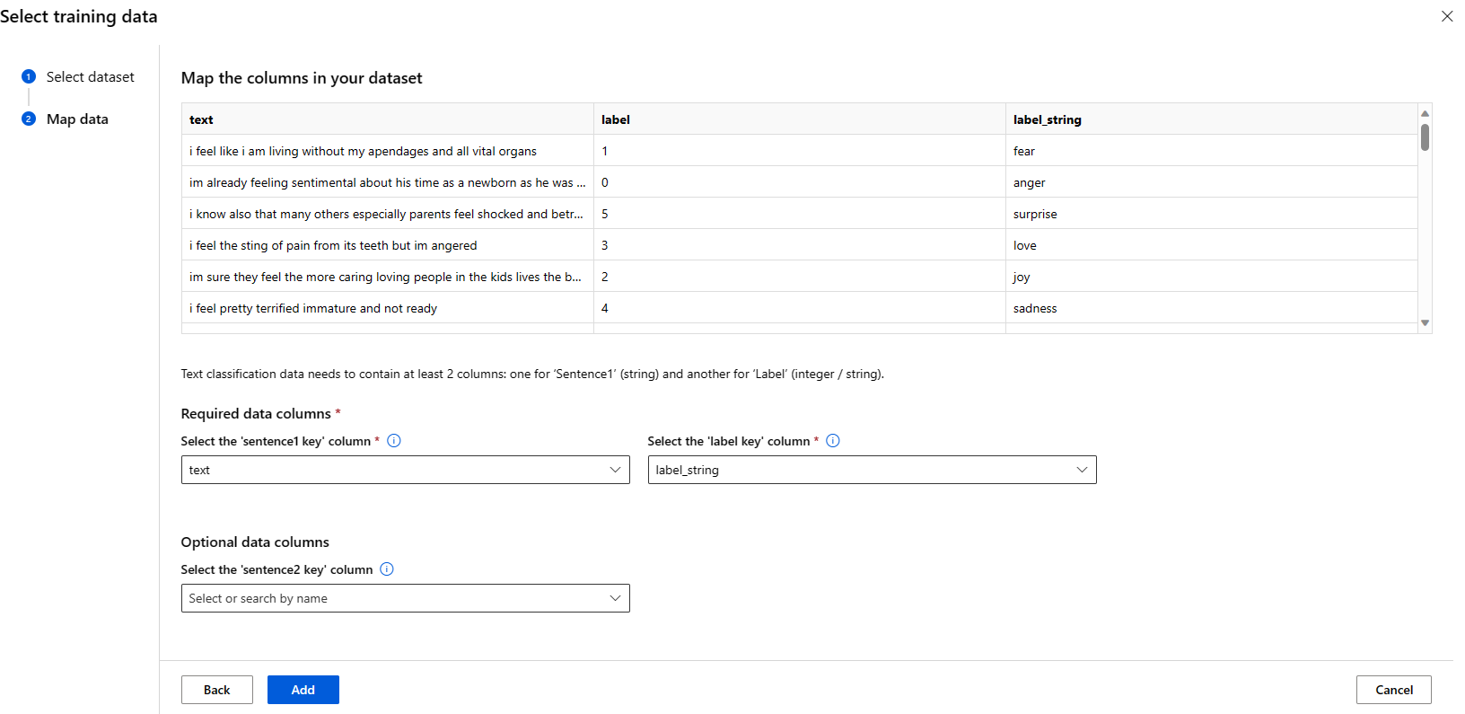 显示基础模型评估向导中微调地图的屏幕截图。