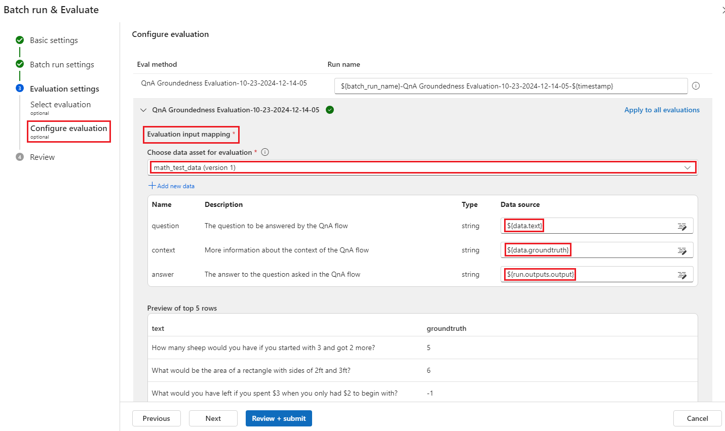 评估输入映射的屏幕截图。