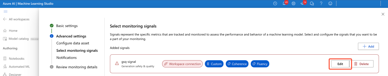 屏幕截图:显示未配置的监视信号的屏幕截图。