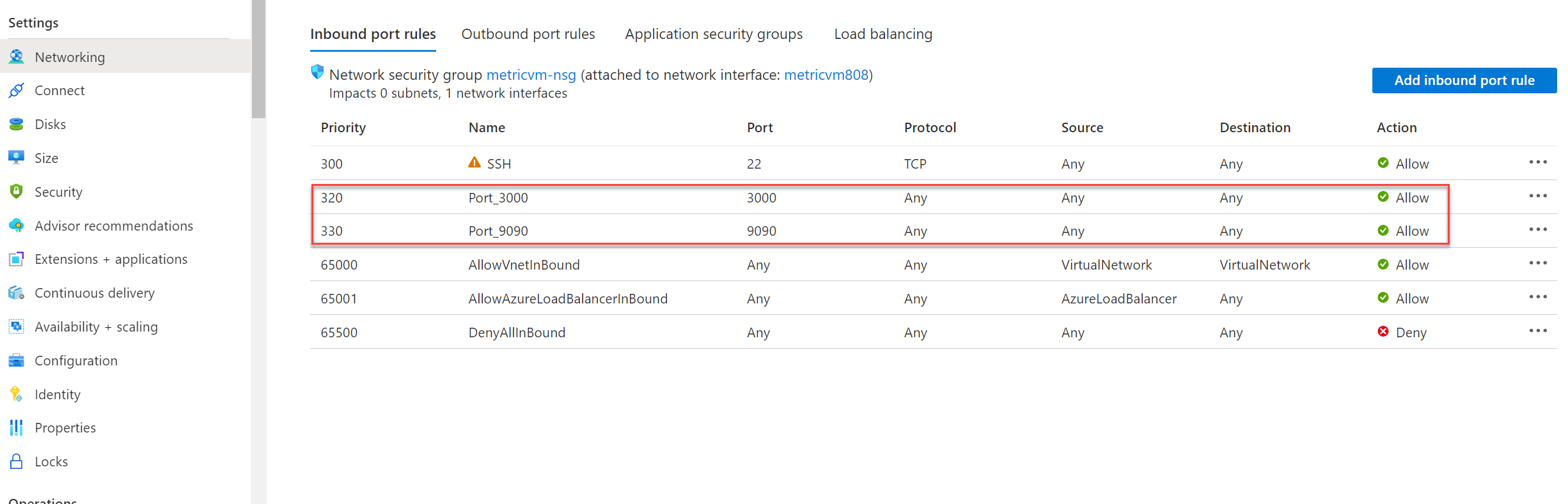 显示允许的端口的屏幕截图。