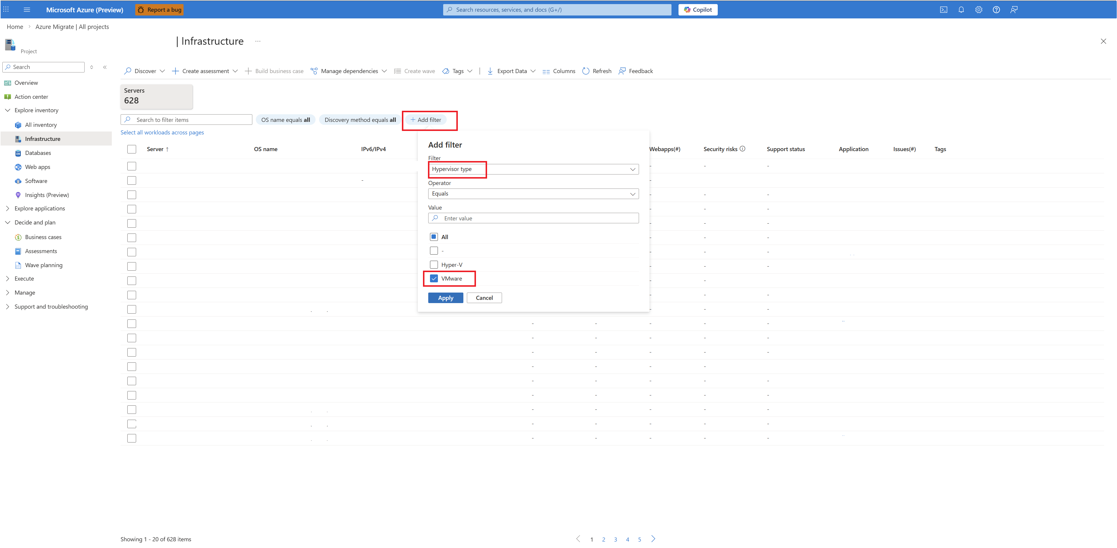 用于选择 VMware VM 的页面屏幕截图。