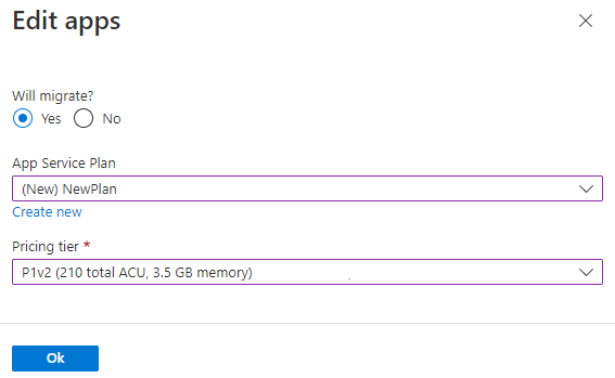 Azure Migrate 编辑应用的屏幕截图。