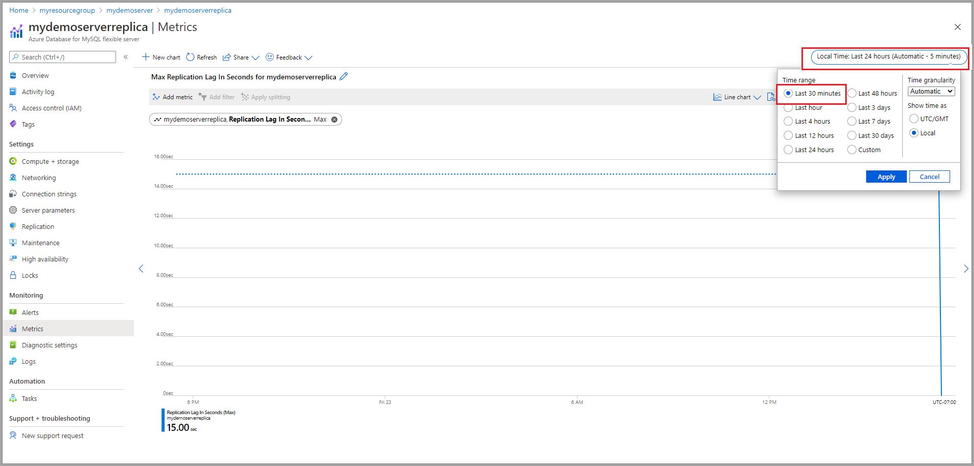 选择时间范围时的屏幕截图。