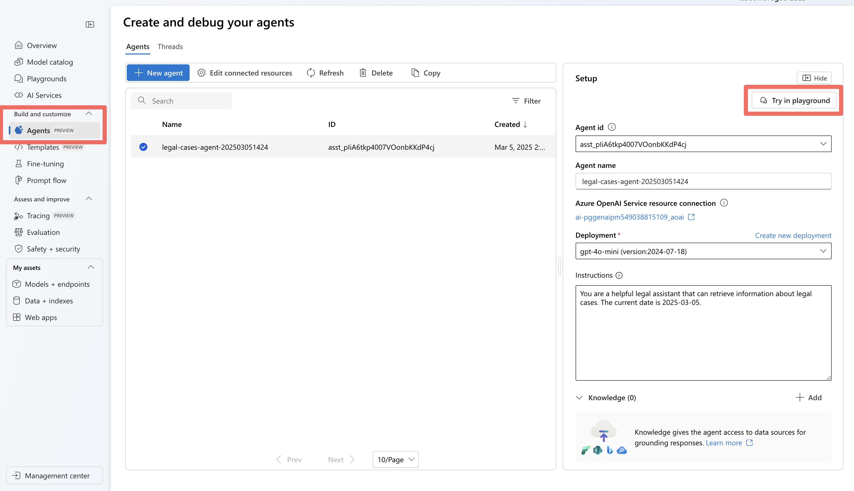 显示用于查找代理操场的选项的屏幕截图。