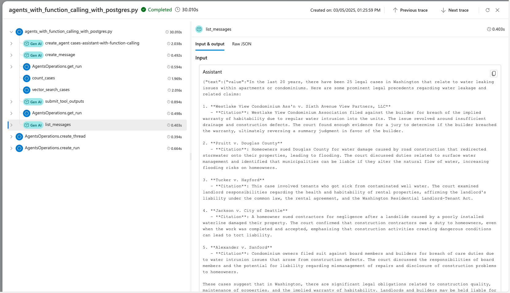 AI Foundry 中跟踪结果的屏幕截图。