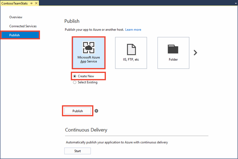 显示如何将应用发布到 App Service 的屏幕截图。