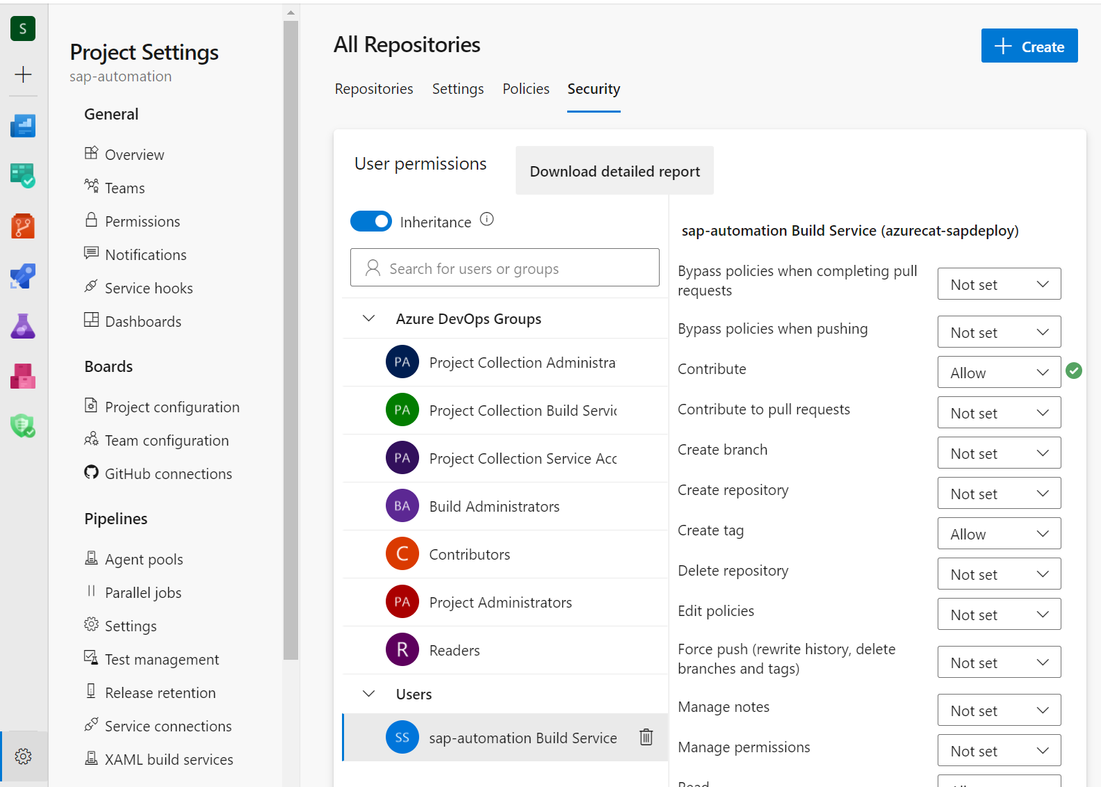 显示存储库权限的屏幕截图。