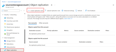 显示新存储帐户的优先级复制复选框位置的屏幕截图。