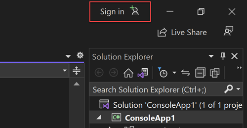 显示使用 Visual Studio 登录 Azure 的按钮的屏幕截图。