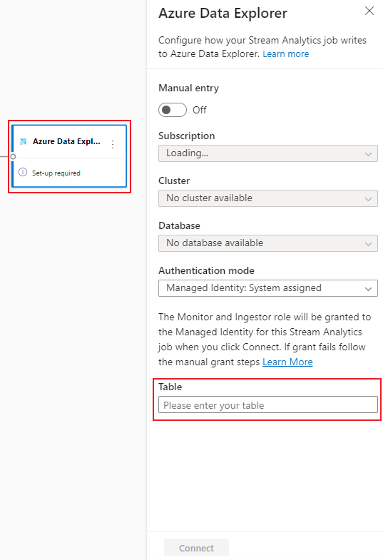 显示 Kusto 输出配置的屏幕截图。