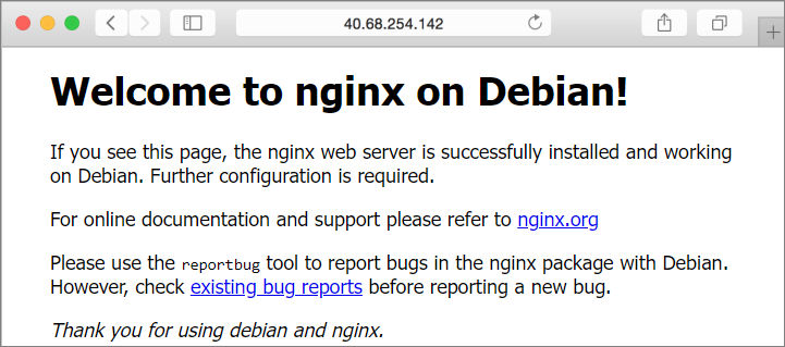 显示了 NGINX 默认网页的屏幕截图。