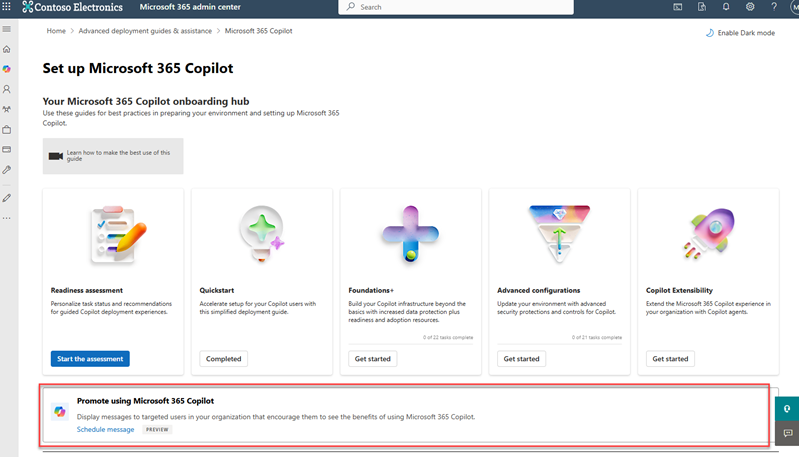 Microsoft 365 管理中心中“设置Microsoft 365 Copilot”页的图像。