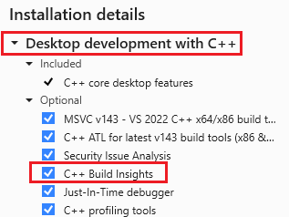 选择了使用 C++ 桌面开发工作负载的 Visual Studio 安装程序的屏幕截图。