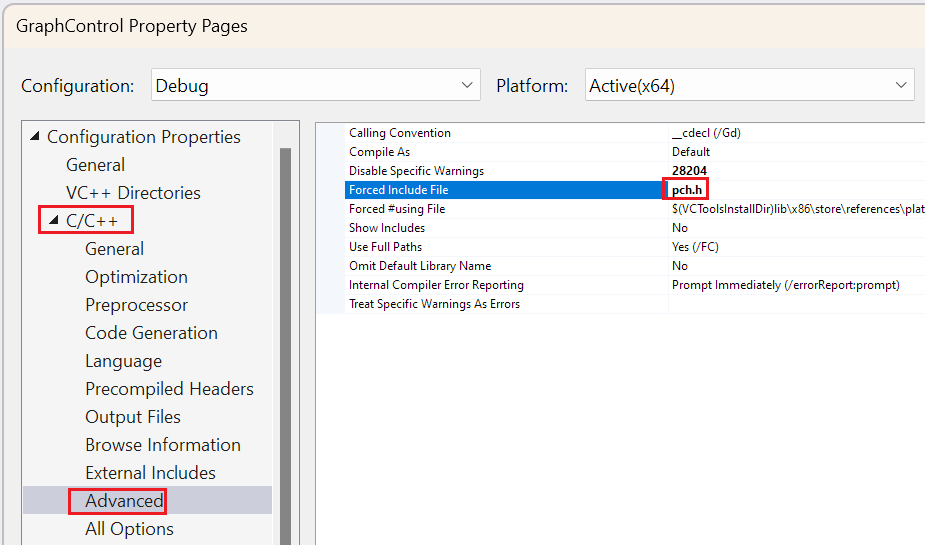 项目属性对话框的屏幕截图，其中打开了“高级设置”。