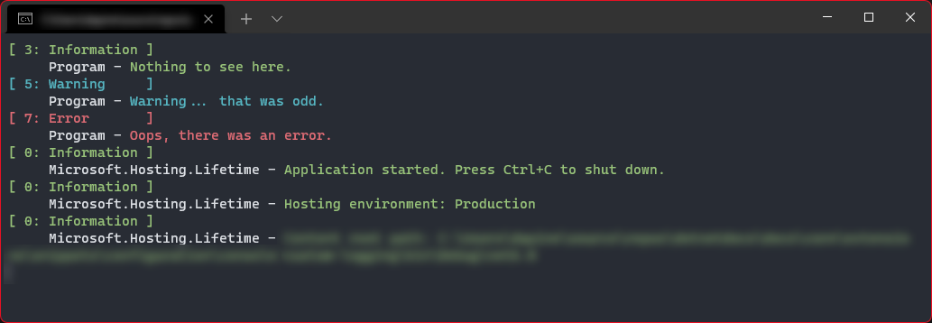 颜色控制台记录器示例输出