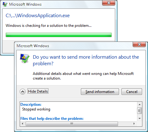 显示未经处理的异常通知的屏幕截图。