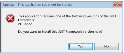 “.NET Framework 初始化错误”对话框