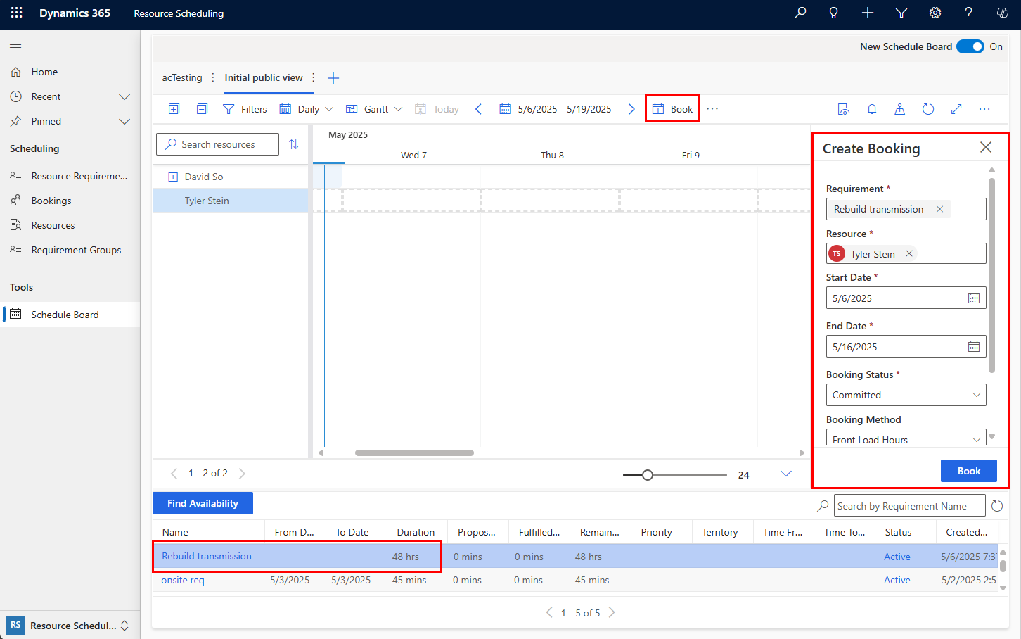 具有一项多天要求的日程安排板的屏幕截图。