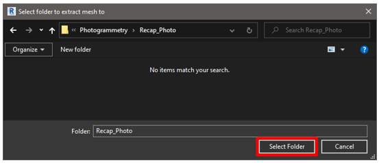 选择文件夹将网格提取到已选中“选择文件夹”按钮的对话框。