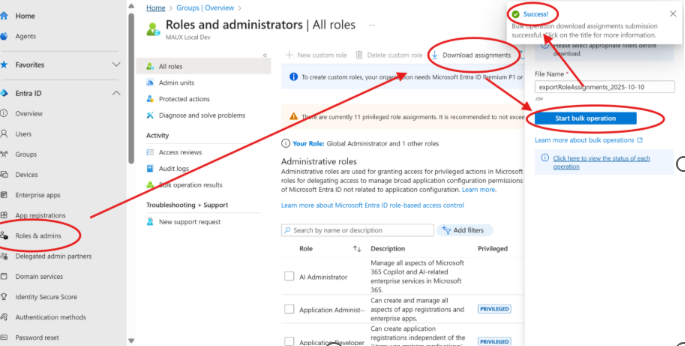 批量作业角色分配下载列表的屏幕截图。