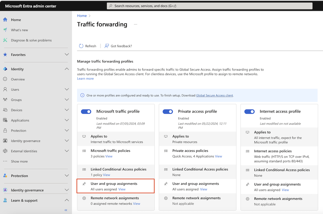 流量转发配置文件的屏幕截图,其中突出显示了“查看”链接。