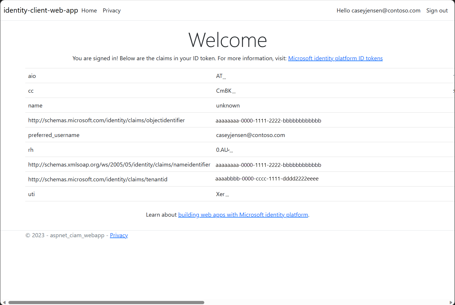 登录到 ASP.NET Core Web 应用的屏幕截图。