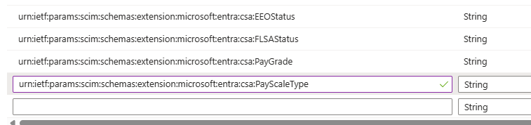 SCIM 架构命名空间选项的屏幕截图。