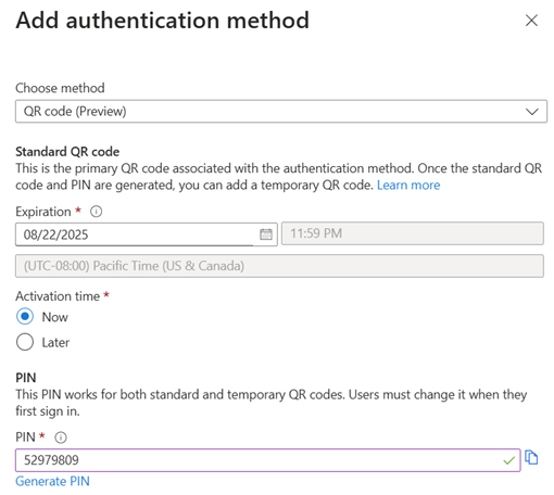 显示如何为用户添加 QR 码的屏幕截图。