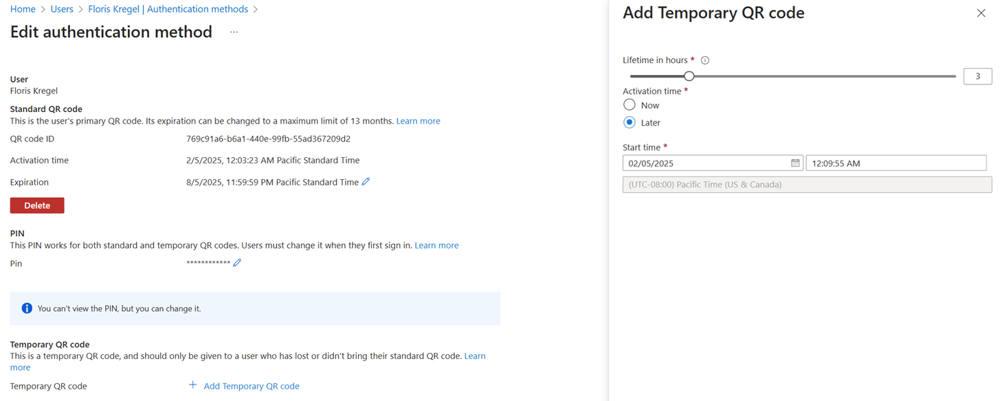 显示如何添加临时 QR 码的屏幕截图。