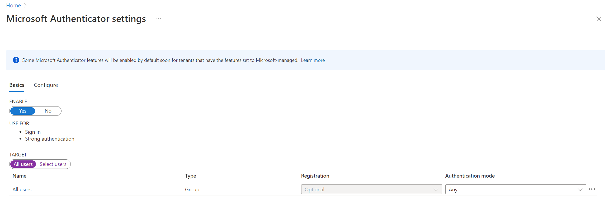 显示如何为任一身份验证模式启用身份验证器设置的屏幕截图。