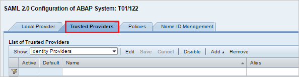 配置单 Sign-On 受信任的提供程序