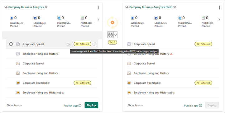 屏幕截图显示“比较更改”画面，其中一个阶段的项目被移到了其他文件夹。