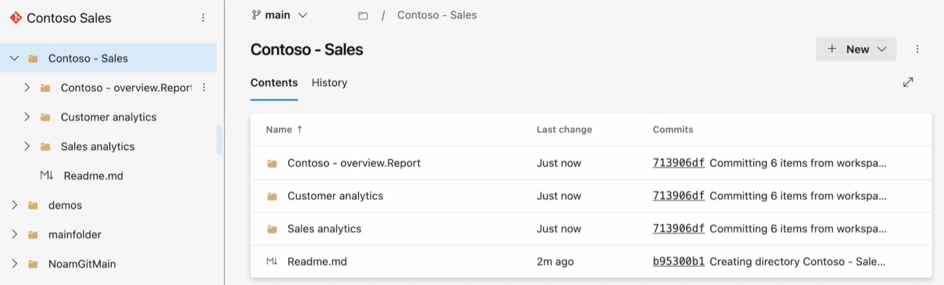 工作区和包含子文件夹的相应 Git 分支的屏幕截图。