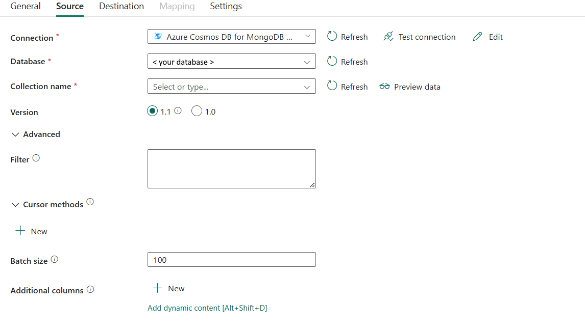 显示源选项卡和属性列表的屏幕截图。