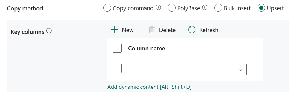 显示 Upsert 设置的屏幕截图。