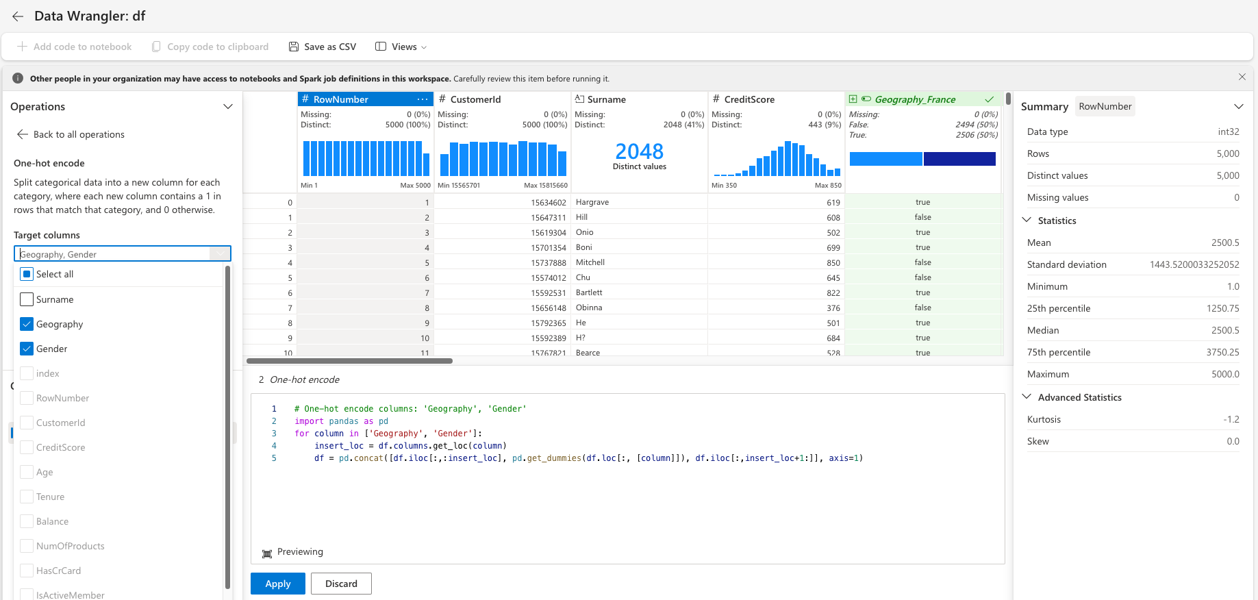 显示数据整理器中所选列的屏幕截图。