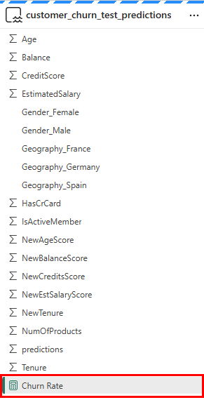 显示数据表中新度量值的屏幕截图。