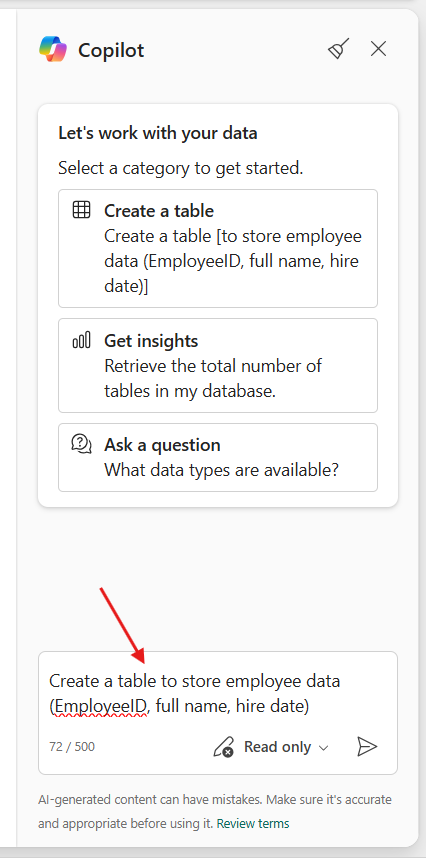 Copilot 聊天窗格的屏幕截图。