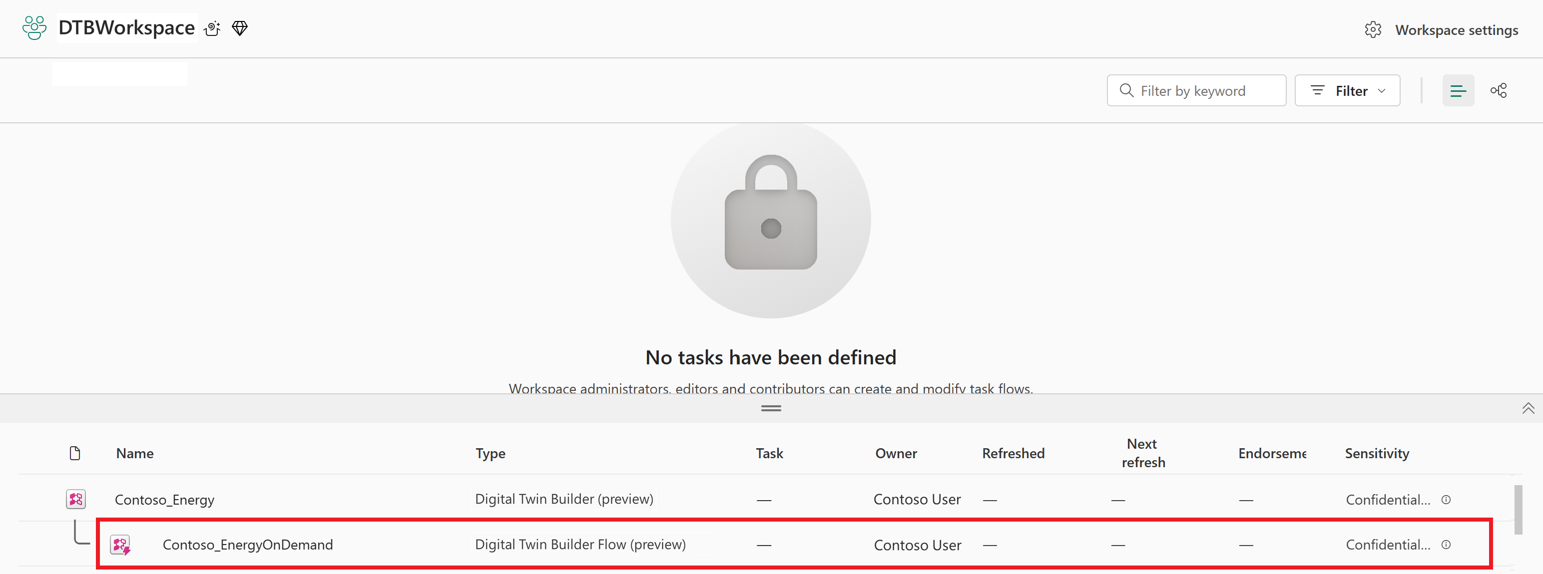 Microsoft Fabric 工作区中一个按需项目的屏幕截图。