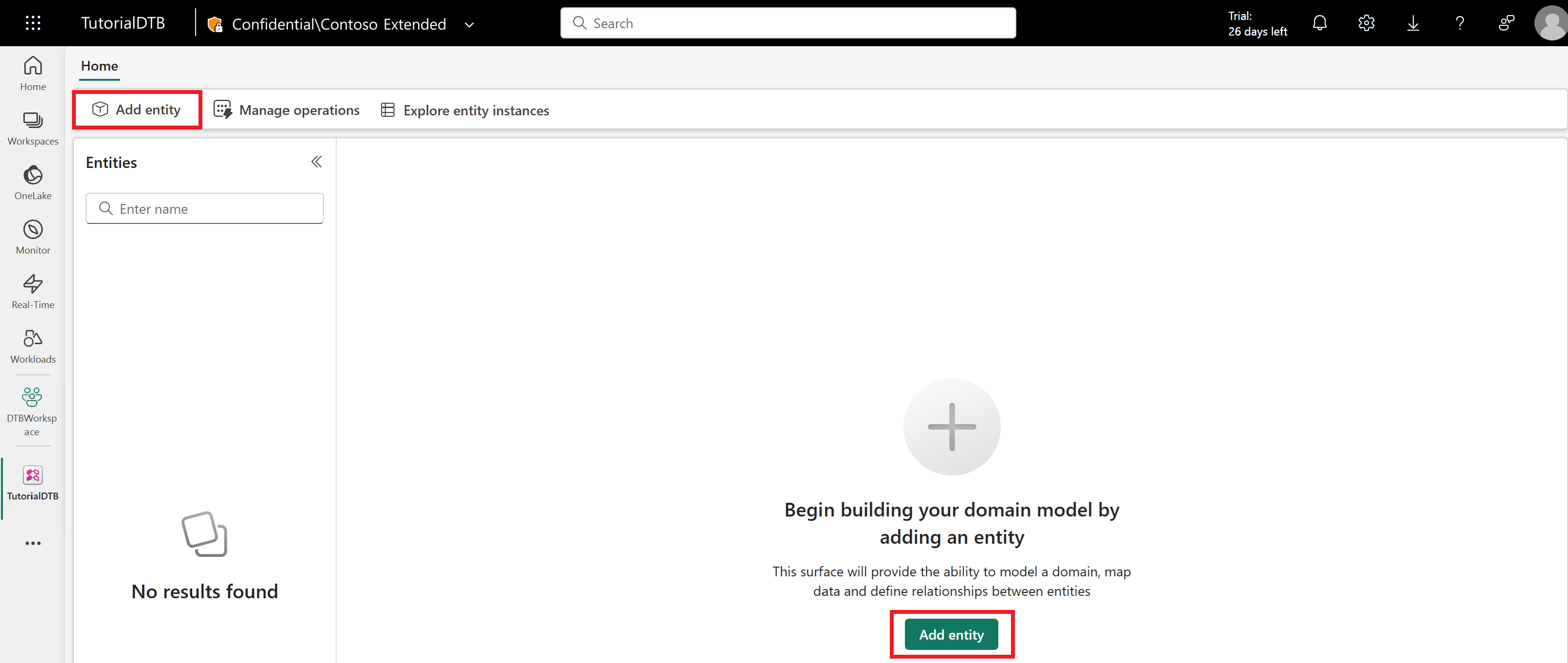 “添加实体”按钮的屏幕截图。