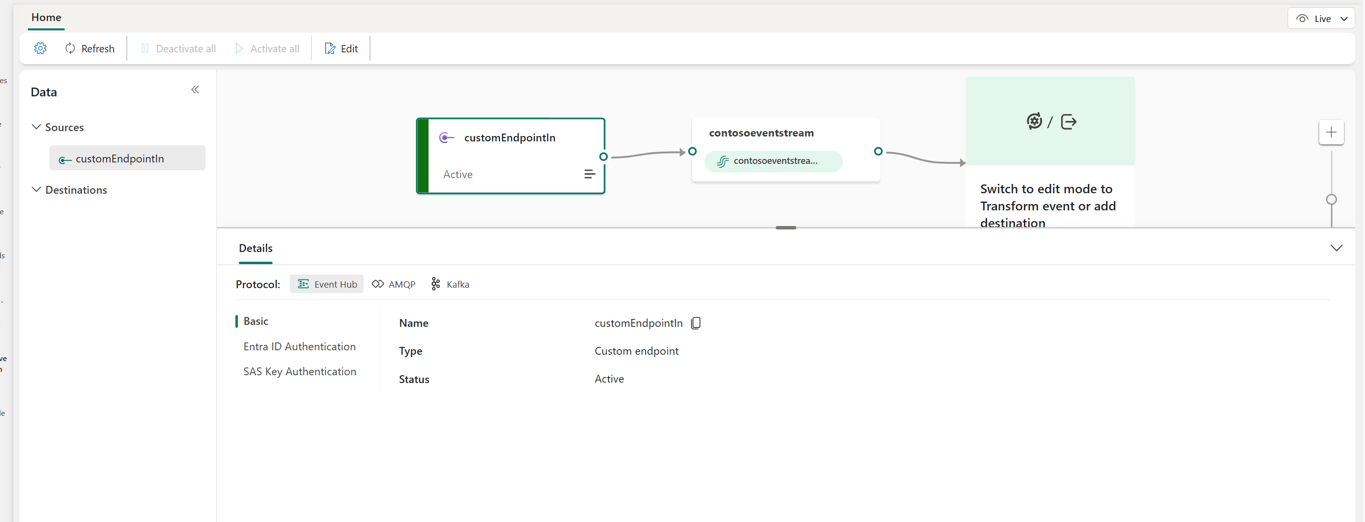 显示实时视图中事件流的屏幕截图。