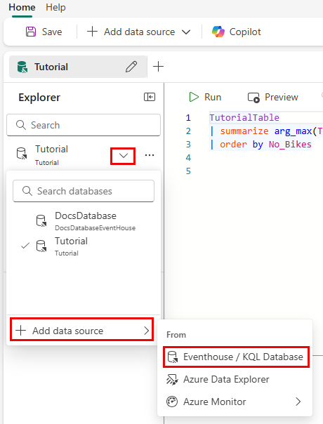 数据源菜单显示连接数据源列表的屏幕截图。