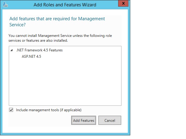 A screenshot that shows the Add Features page.