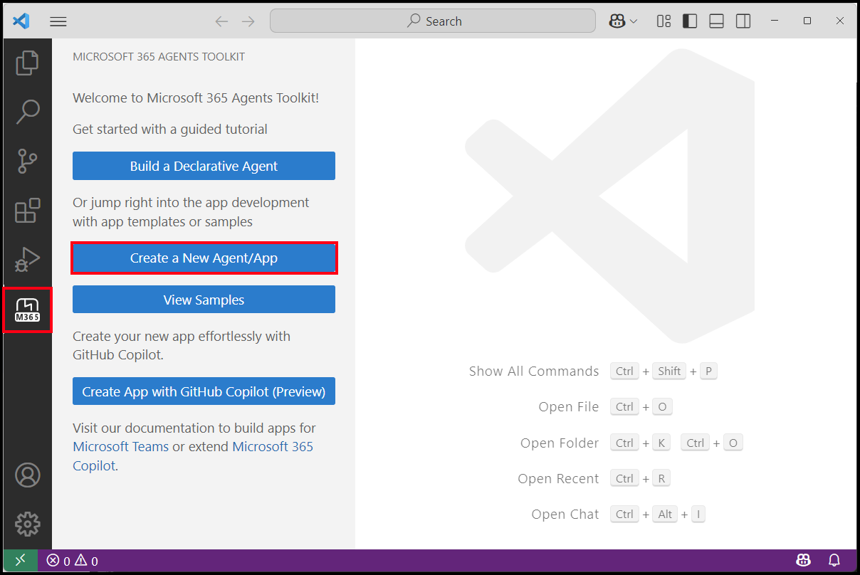 Agents Toolkit 扩展的起始页