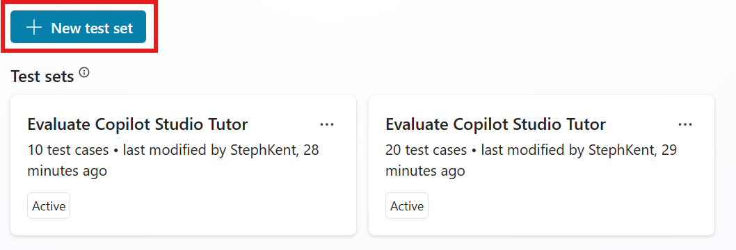 显示评估页面上创建新测试按钮的截图。