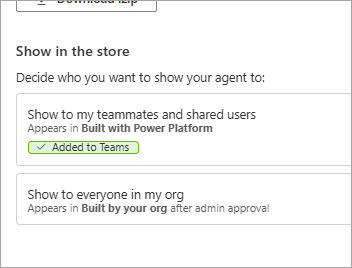 可用性选项中“对我的团队成员和共享用户显示”下“已添加到 Teams”标签的部分屏幕截图。