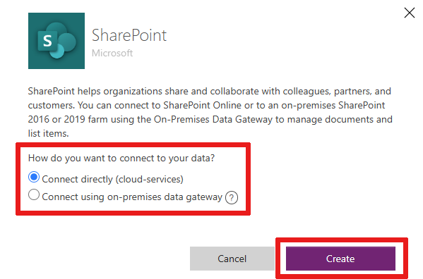若要连接到 SharePoint Online，请选择“直接连接”（云服务）。