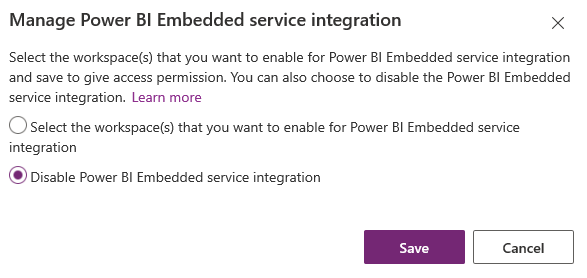 禁用 Power BI Embedded 服务 禁用 Power BI Embedded 服务。