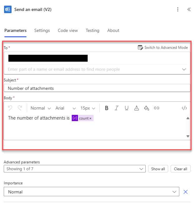 添加发送结果的操作的屏幕截图。